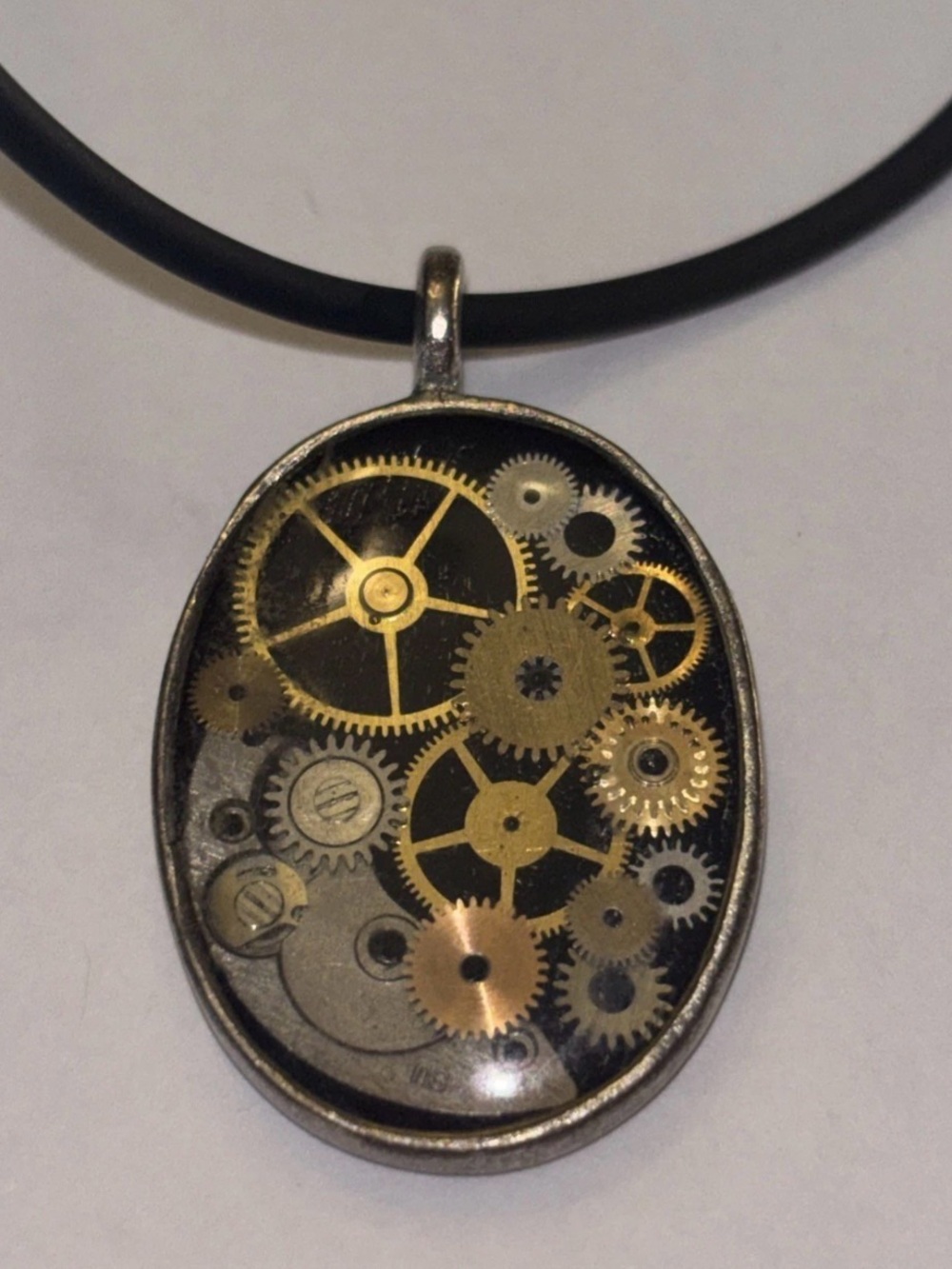 Vintage Silver Steampunk Black Cord Necklace Watch Parts Victorian Steampunk